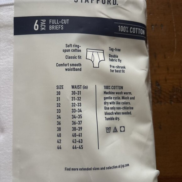 Stanford Full Cut Briefs 100% Cotton 6 Pairs New Old Stock White 42 - Picture 5 of 5